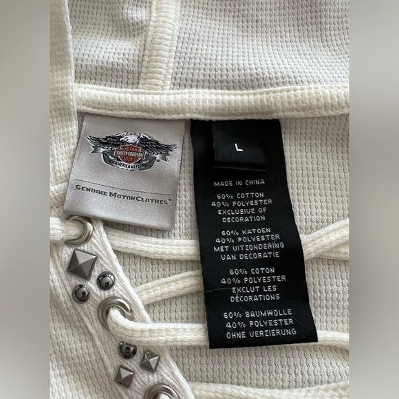 Harley-Davidson® Willie G Skull Ivory Laced Waffle Knit Henley Hoodie -L 💀 - Picture 3 of 14